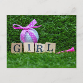 Golf Baby Dusche Mädchen mit rosa Band und Krone Postkarte