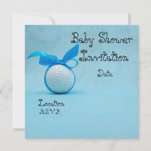 Golf Baby Dusche mit blauem Band auf blau