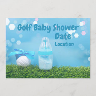 Golf Baby Dusche mit Golf Ball und Milchflasche Einladung
