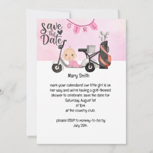 Golf Baby Girl for Baby Dusche auf rosa Einladung