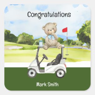 Golf baby Gratulation Birthday Baby Shower Boy Quadratischer Aufkleber