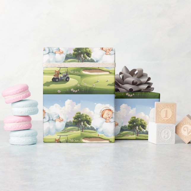 Golf-Baby-Junge auf Golfplatz  Geschenkpapier (Babyparty)