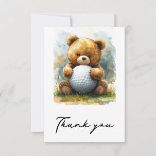 Golf-Baby-Junge-Teddybär hält Golfball Dankeskarte