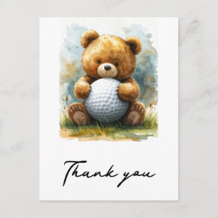 Golf-Baby-Junge-Teddybär hält Golfball  Postkarte