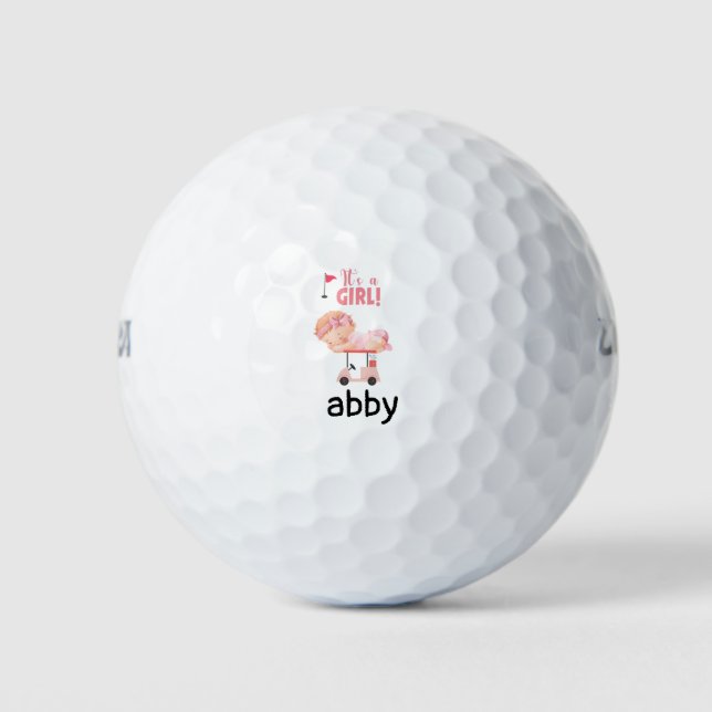 Golf Baby Mädchen auf Golfwagen rosa Thema Golfball (Vorderseite)