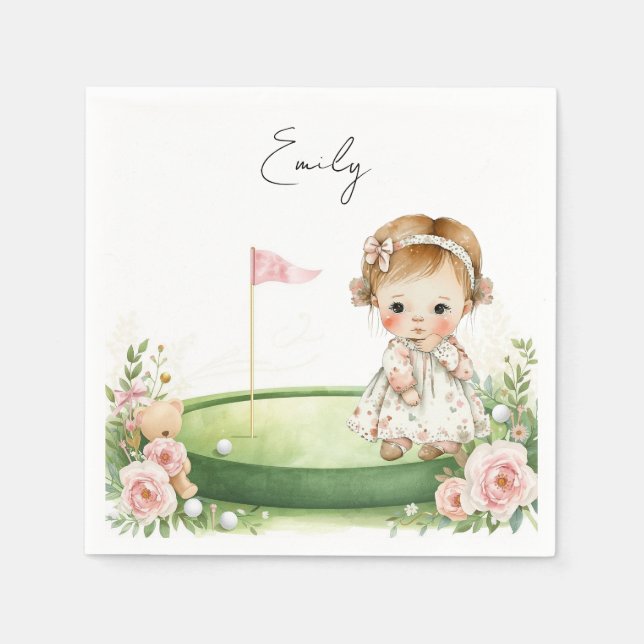 Golf Baby Mädchen auf Putting Grünfläche Serviette (Vorderseite)