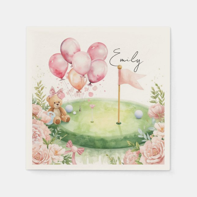 Golf Baby Mädchen auf Putting Grünfläche Serviette (Vorderseite)