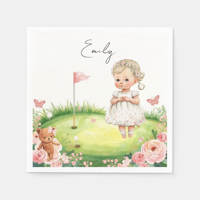 Golf Baby Mädchen auf Putting Grünfläche Serviette (Vorderseite)