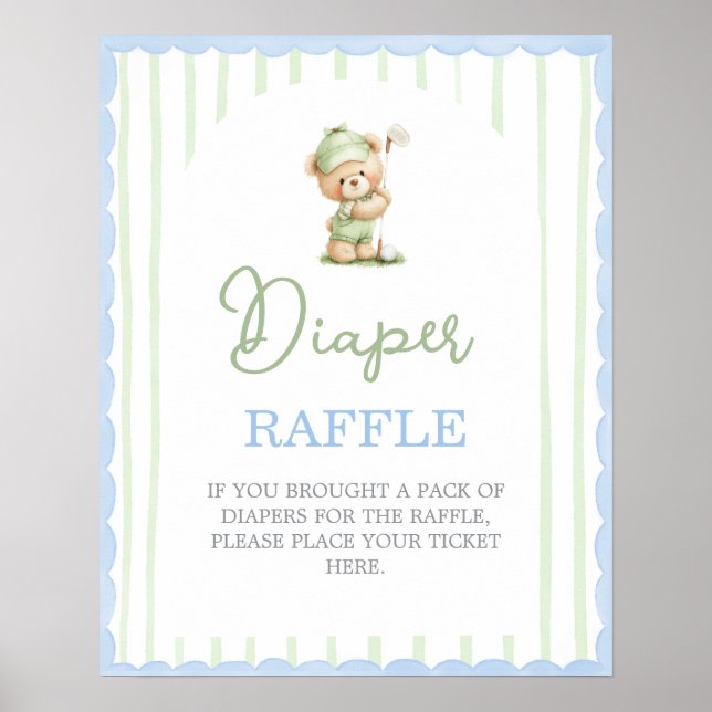 Golf baby shower Diaper Raffle sign Poster (Vorne)