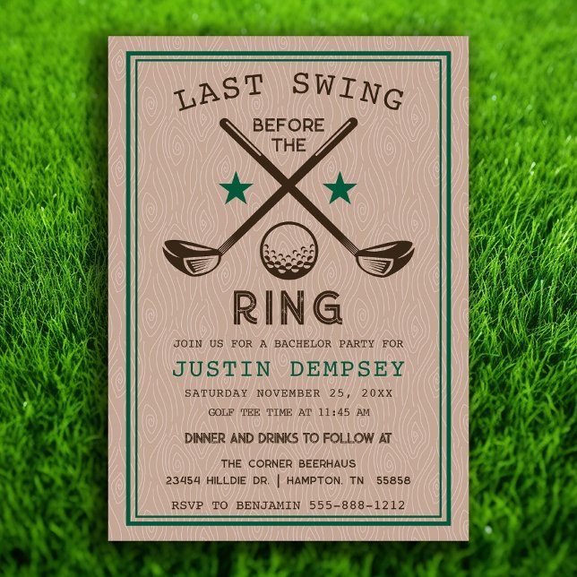 Golf Bachelor Party Einladung (Last Swing Before the Ring Golf Bachelor Party Invitation)