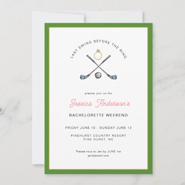 Golf Bachelorette weekend with itinerary Einladung (Vorderseite)