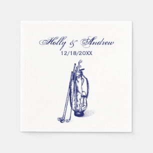 Golf Bag Golf Clubs Blue Couple Wedding Serviette