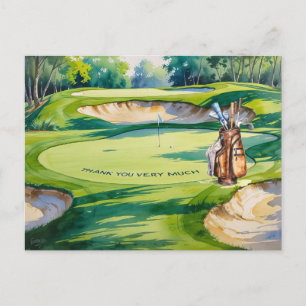 Golf Bag im Golfplatz Aquarell für Golfer Postkarte