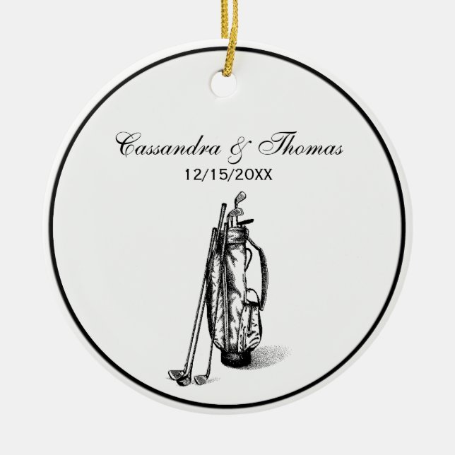 Golf Bag und Golf Clubs Black Keramik Ornament (Vorne)