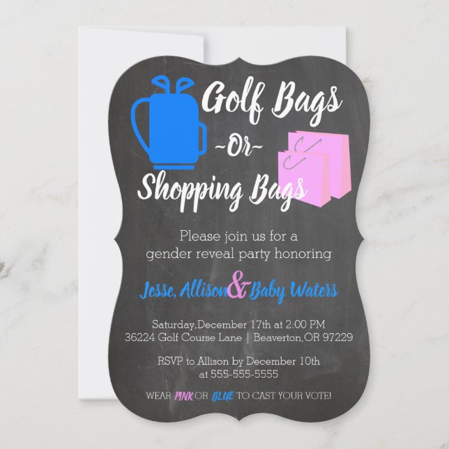 Golf Bags oder Shopping Bags Gender-Enthüllung ein Einladung (Vorderseite)
