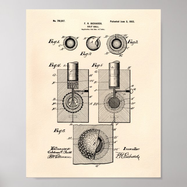 Golf Ball 1902 Patentart - Alter Peper Poster (Vorne)