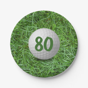 Golf Ball am 80. Geburtstag auf Grass Paper Plate Pappteller