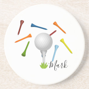 Golf ball and colorful tee on white  getränkeuntersetzer