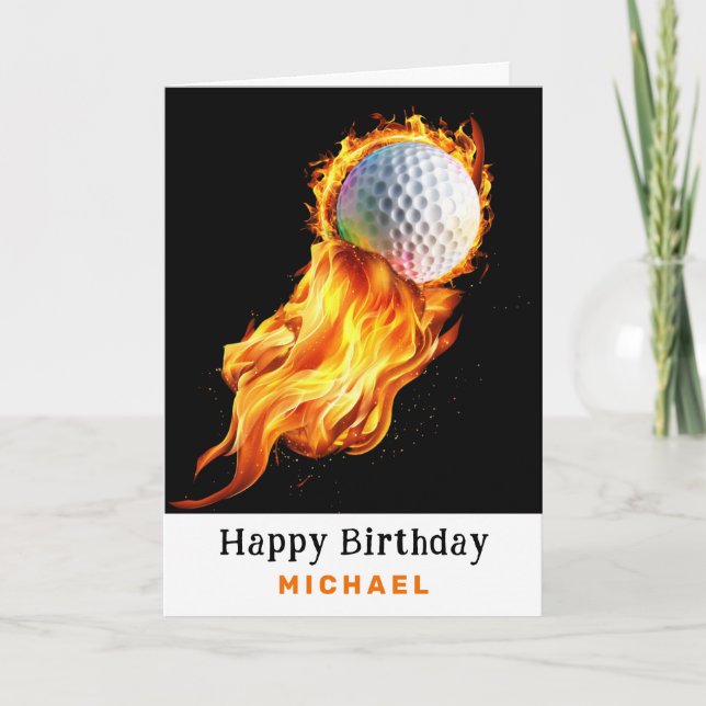 *~* Golf Ball AP94 Feuer Flammen Geburtskarte Dankeskarte (Vorderseite)
