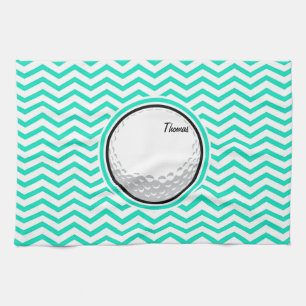 Golf Ball; Aqua Green Zickzack Geschirrtuch