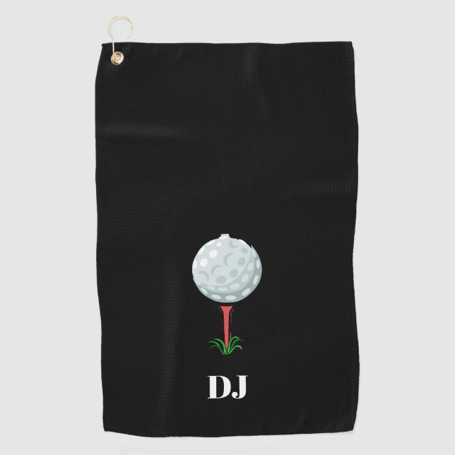 Golf Ball auf einem T-Shirt Black Initials Golfhandtuch (Vorderseite)