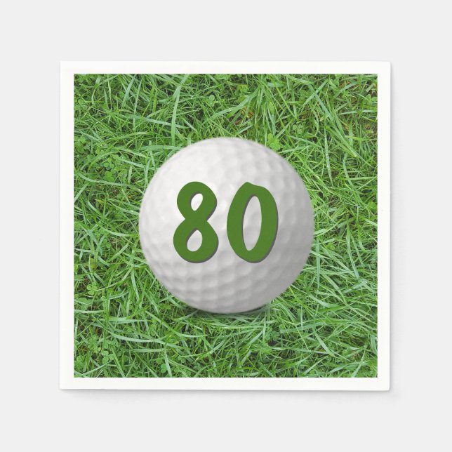 Golf Ball auf Gras, 80. Geburtstag Serviette (Vorderseite)