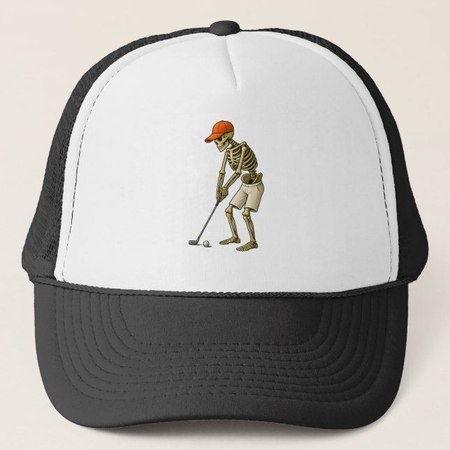 Golf Ball Costume - Pumpkin Skull Golf Playe Hat Truckerkappe (Vorderseite)