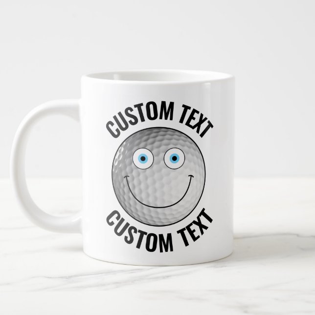 Golf Ball Custom Happy Face & Personalisiert Text Jumbo-Tasse (Links)