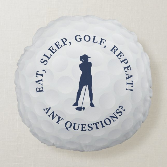 Golf Ball Custom Lady Golfer Silhouette Niedlich B Rundes Kissen (Vorderseite)