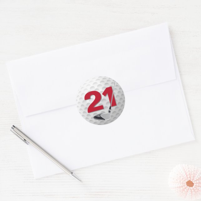 Golf Ball Design 21. Geburtstag Runder Aufkleber (Umschlag)
