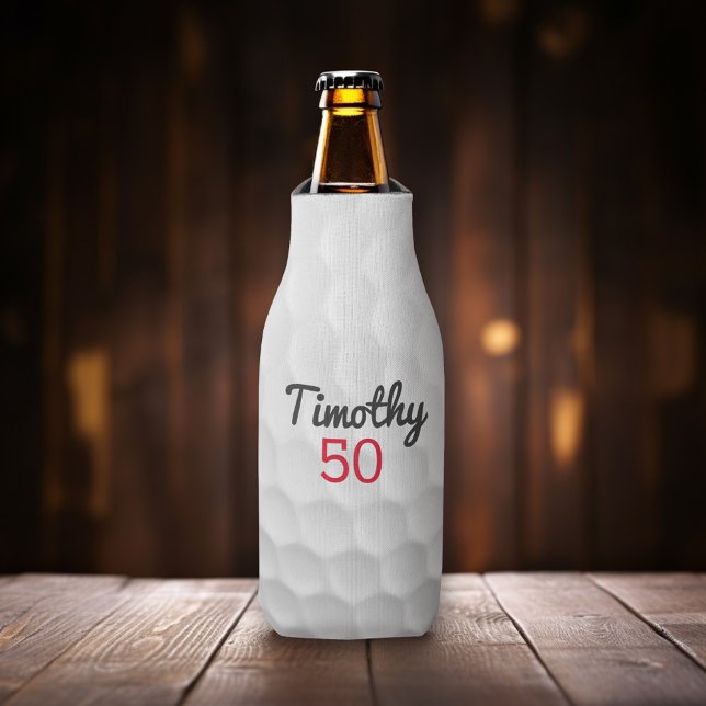 Golf Ball Dimples mit schwarzem Namen Flaschenkühler (Add your name to this golf themed personalized bottle cooler.)