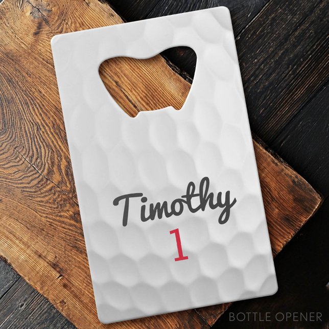 Golf Ball Dimples mit schwarzem Namen Geldbeutel Flaschenöffner (Custom Bottle Opener - Card Style)