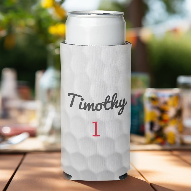 Golf Ball Dimples mit schwarzem Namen Selters Dosenkühler (Personalize this golf-themed can cooler!)