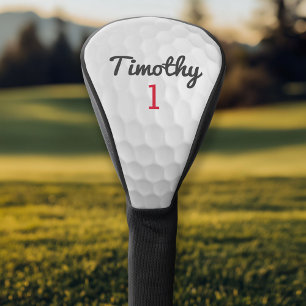 Golf Ball Dimples - Schwarzer Name - Red Number Headcover
