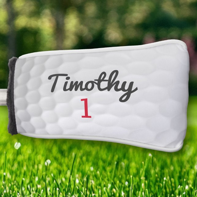 Golf Ball Dimples - Schwarzer Name - Red Number Headcover (Golf Cover - Custom)