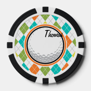 Golf Ball; farbenfrohe Raute Muster Pokerchips