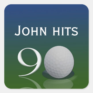 Golf Ball Geburtstagsaufkleber für 90-Jährige Quadratischer Aufkleber
