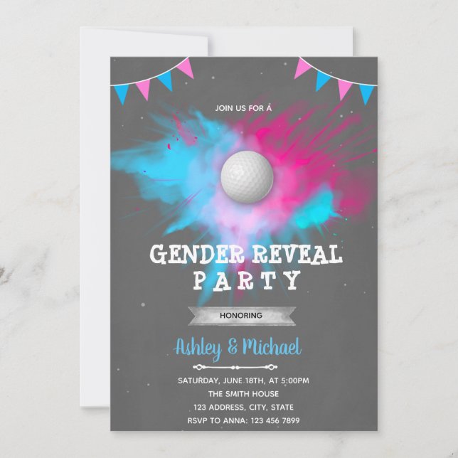Golf Ball Gender - Party Einladung (Vorderseite)