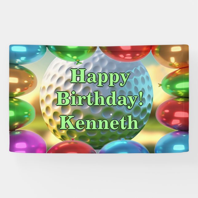 Golf Ball Happy Birthday Custom Vinyl Banner (Horizontal)