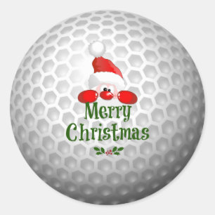 Golf Ball Holiday Design, Frohe Weihnachten Runder Aufkleber