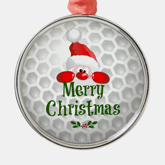 Golf Ball Holiday Design, Frohe Weihnachten Silbernes Ornament (Vorne)