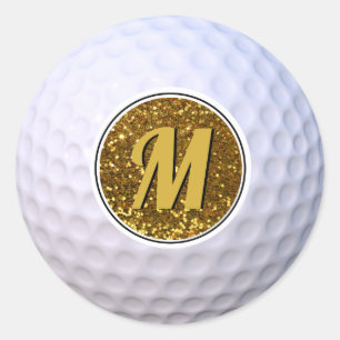 Golf Ball Imitate Gold Glitzer Anpassbare Monogram Runder Aufkleber