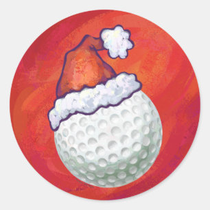 Golf Ball in Weihnachtsmannmütze auf Rot Runder Aufkleber