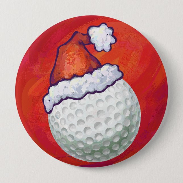 Golf Ball in Weihnachtsmannmütze Button (Vorderseite)