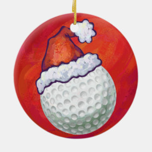 Golf Ball in Weihnachtsmannmütze Keramikornament