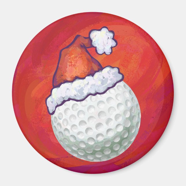 Golf Ball in Weihnachtsmannmütze Magnet (Vorne)