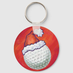 Golf Ball in Weihnachtsmannmütze Schlüsselanhänger