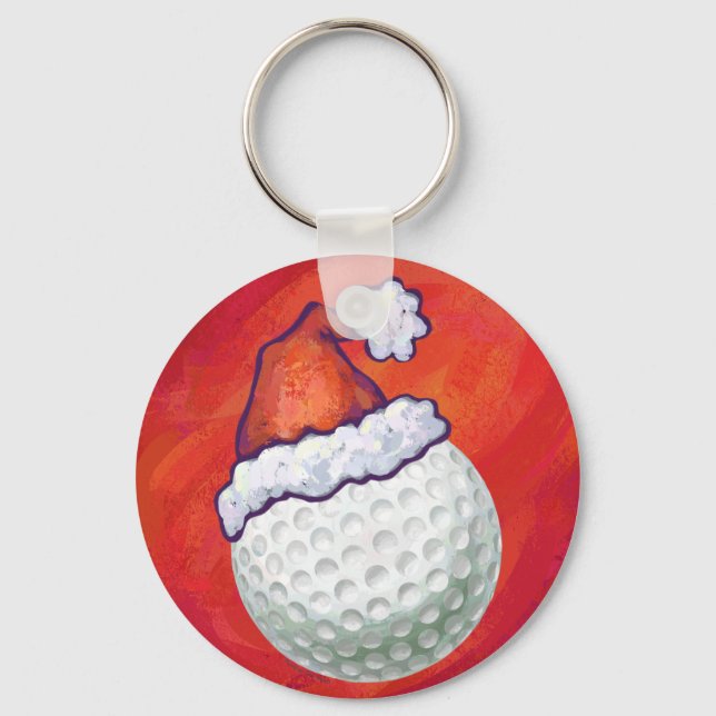 Golf Ball in Weihnachtsmannmütze Schlüsselanhänger (Vorderseite)