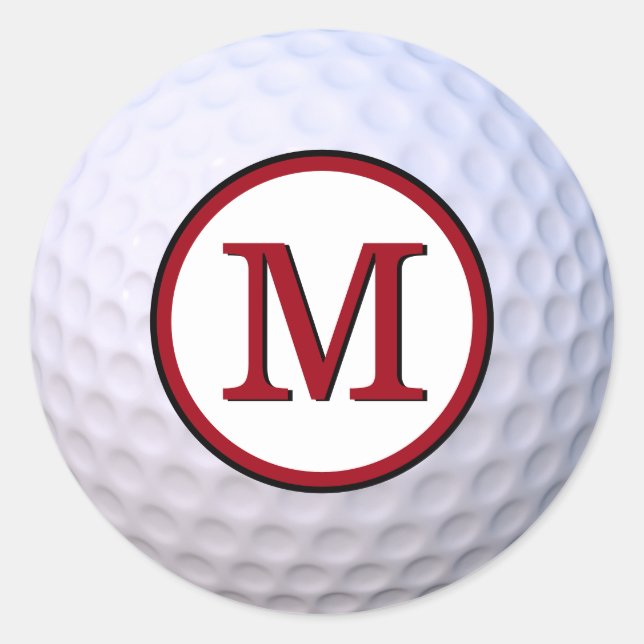 Golf Ball individuell anpassbare Monogramm Rot Runder Aufkleber (Vorderseite)