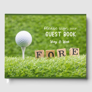 Golf Ball ist auf grünem Gras mit dem Wort FORE Gästebuch